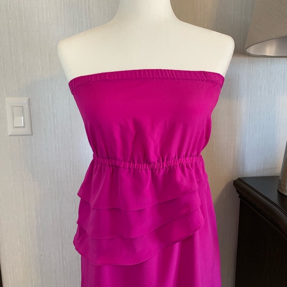 AVON MARK strapless ruffle purple magenta dress - Picture 2 of 11